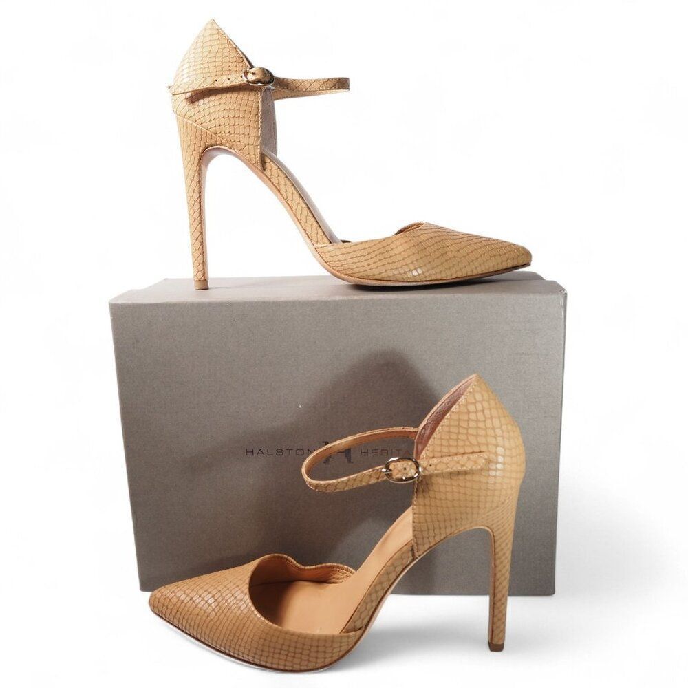 Halston Heritage Snake Print Stiletto Heels Women's 8.5M Buff Tan